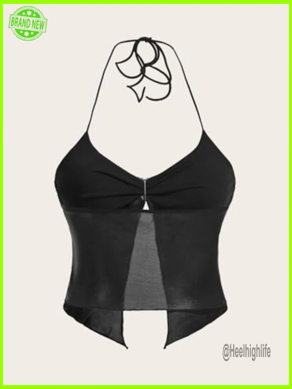 Y2K Rhinestone Heart Backless Ruched Cami Crop Halter Top - Picture 3 of 4